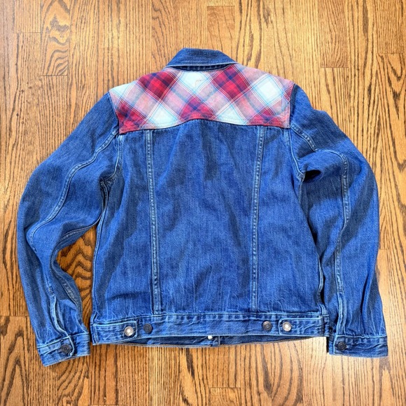 Gap x Pendleton Denim Trucker Jacket Plaid Wool Yoke S Blue Colab Western Spring - Picture 5 of 7